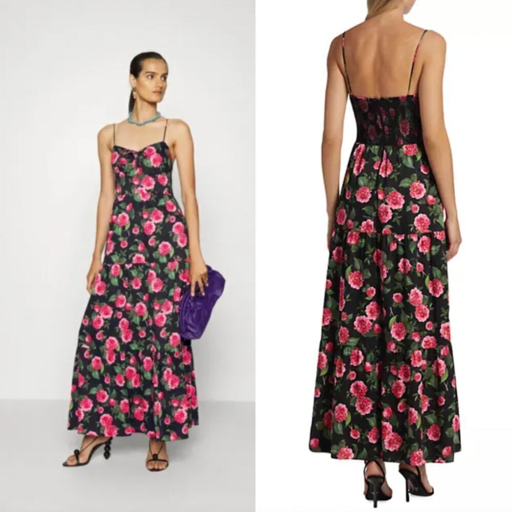 NEW $495 ALICE + OLIVIA Chantay Smocked Floral Poplin Maxi Dress - Picture 5 of 10
